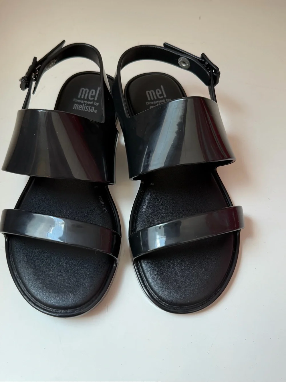 Mini Melissa Mel Dreamed By Melissa Black Double-Strap Jelly Sandals